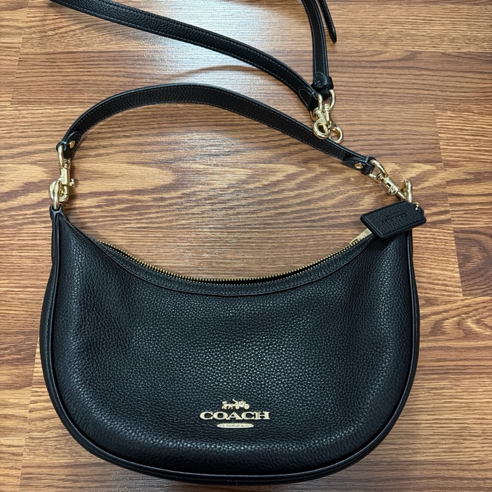 Coach Aria Black Pebbled Leather Shoulder Bag